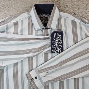 Zagiri Shirt Men 2XL Embroidered Flip Cuff Button Long Sleeve Light Blue Striped